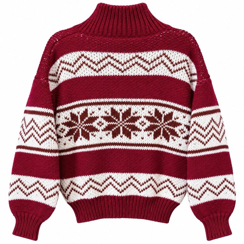Le Lis Collection Red Nordic Fair Isle Full Zip Sweater Jacket S Après Ski New - Picture 3 of 7